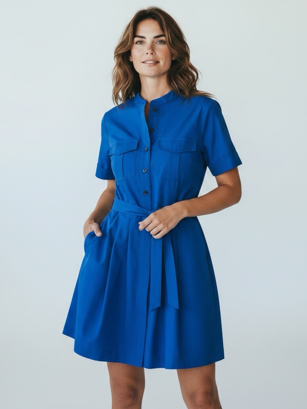 New DKNY Blue Short-Sleeve Shirtwaist Dress with Tie Belt retail $129 size 8